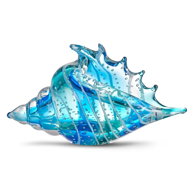 Hand Blown Glass Conch Figurines Ornament,Sea Animal Ornament for Home Decor,Sea Animals Collection for Birthday Gift,Glass Seashell