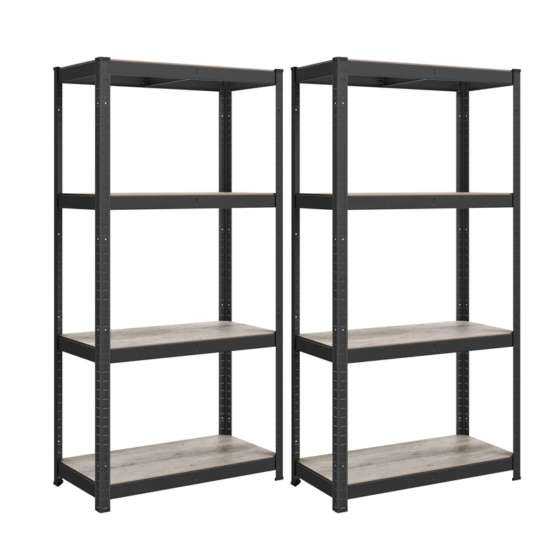 SONGMICS Set of 2 Shelving Units, 40 x 80 x 160 cm, 520 kg Load Capacity (130 kg per Shelf), Industrial, Adjustable Storage Shelves, for Living Room, Kitchen, Garage, Greige and Black GLR044B22