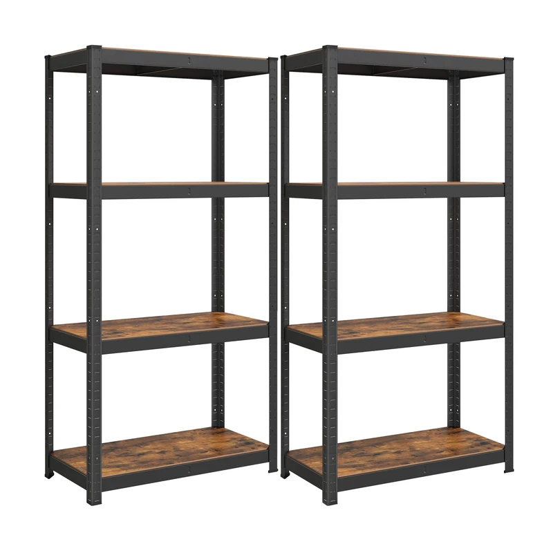 SONGMICS Set of 2 Shelving Units, 40 x 80 x 160 cm, 520 kg Load Capacity (130 kg per Shelf), Industrial, Adjustable Storage Shelves, for Living Room, Kitchen, Garage, Rustic Brown and Black GLR044B12