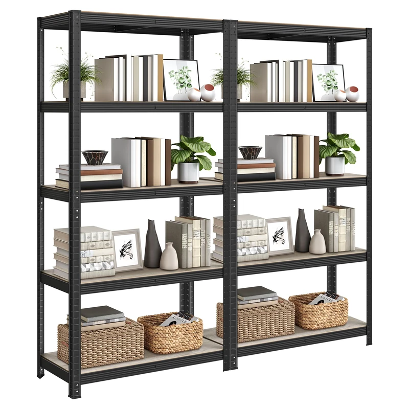 SONGMICS Set of 2 Shelving Units, 40 x 90 x 180 cm, 875 kg Load Capacity (175 kg per Shelf), Industrial, Adjustable Storage Shelves, for Living Room, Kitchen, Garage, Greige and Black GLR040B22