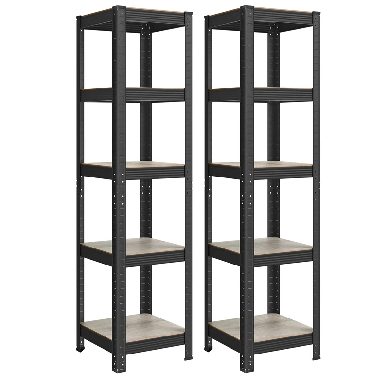 SONGMICS Set of 2 Shelving Units, 37 x 37 x 150 cm, 400 kg Load Capacity (80 kg per Shelf), Industrial, Adjustable Storage Shelves, for Living Room, Kitchen, Garage, Greige and Black GLR037B12