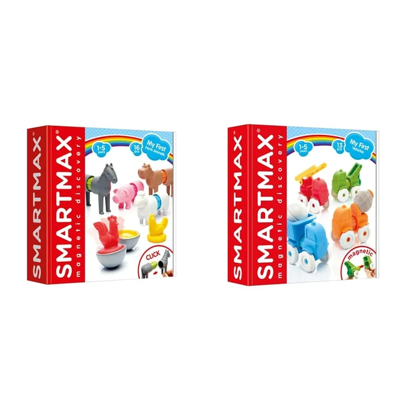 SMARTMAX - My First Farm Animals, Magnetic Discovery Play Set, 16 pieces, 1-5 Years & - My First Vehicles, Magnetic Discovery Play Set, 13 pieces, 1-5 Years