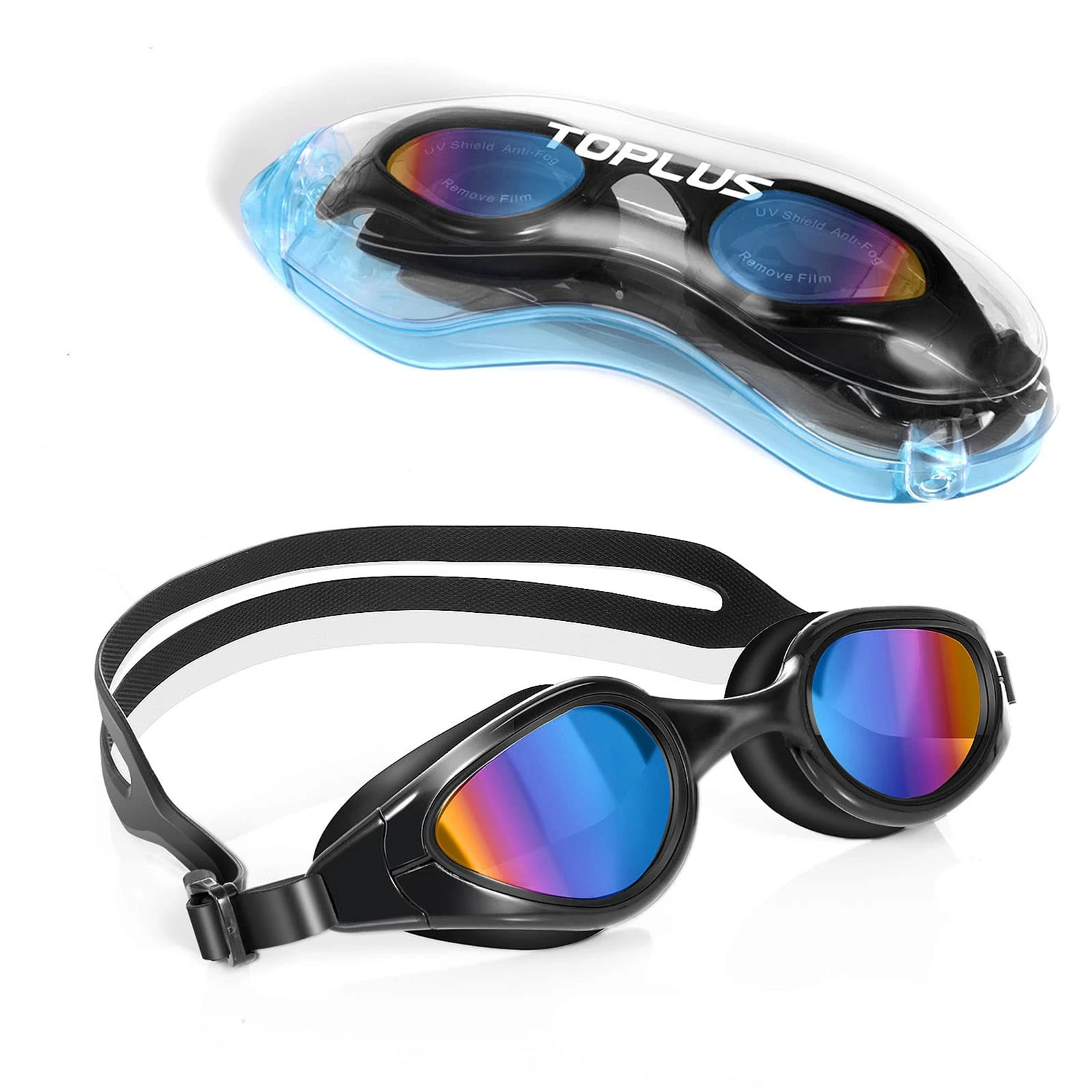 TOPLUS Swimming Goggles, Racing Swim Goggles Adult Unisex Swim Goggles, No Leaking Anti Fog UV Protection Soft Silicone Nose Bridge Goggles swimming for Men, Wome