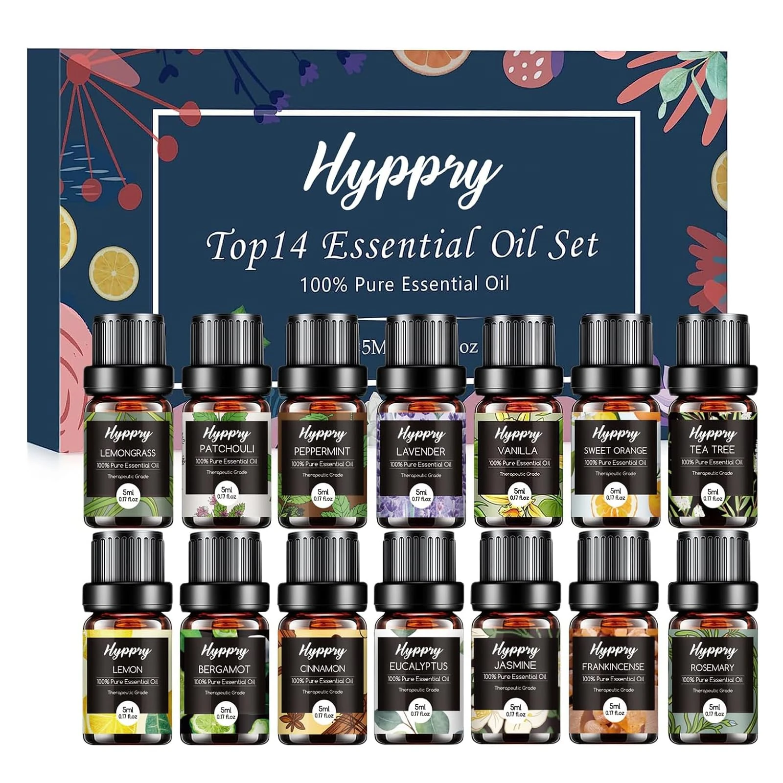 Hyppry Essential Oils Set 14 x 5ml, Pure Natural Essential Oils for Diffuser for Home, Aromatherapy, Candle & Soap Making, Cleaning, Relaxing