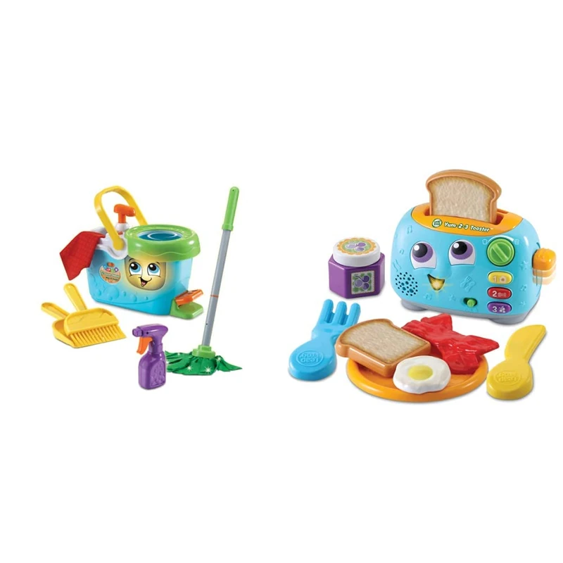 LeapFrog Clean Sweep Mop & Bucket | Interactive Pretend Play Set with Sound & Music | Suitable for Boys & Girls 2-5 Years & Yum-2-3 Toaster