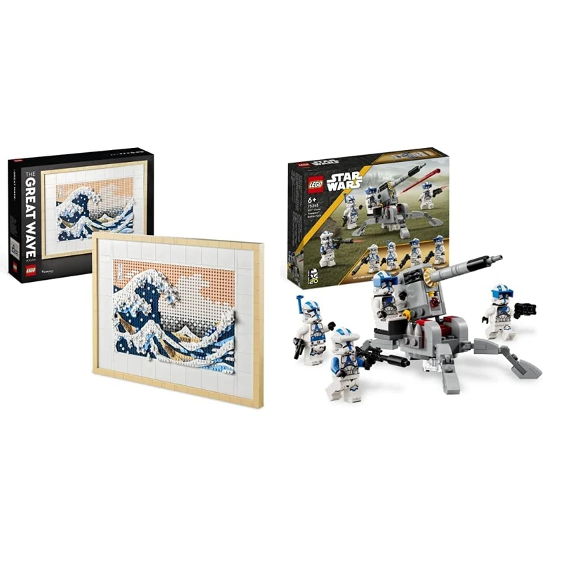 LEGO 31208 Art Hokusai – The Great Wave & 75345 Star Wars 501st Clone Troopers Battle Pack Set, Buildable Toy with AV-7 Anti Vehicle Cannon and Spring Loaded Shooter Plus Four Characters