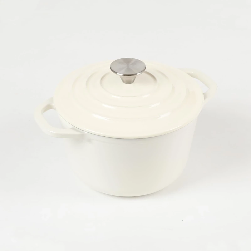 HAWOK 1.5 QT Enameled Cast Iron Dutch Oven, Diameter 16 cm, Oyster White