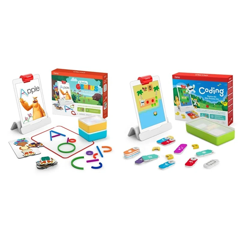 Osmo - Little Genius Starter Kit for iPad - 4 Educational Learning Games - Ages 3-5 - Phonics and Creativity - & - Coding Starter Kit for iPad - 3 Hands-on Learning Games - Ages 5-10+ - Learn to Code
