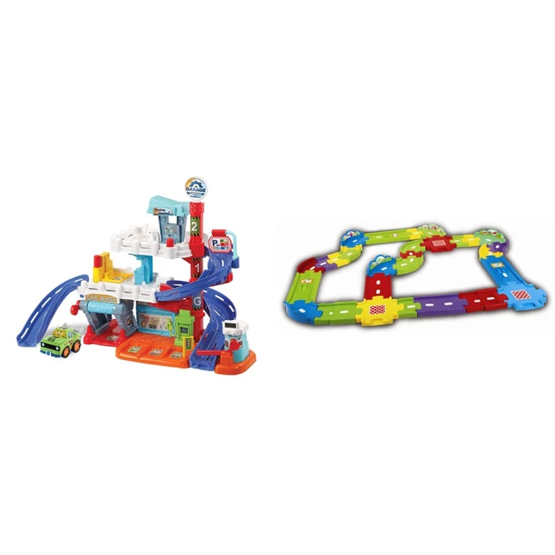 VTech Toot-Toot Drivers Fix & Fuel Garage & 148103 Toot-Toot Drivers Deluxe Car Track Set Baby Toy, with 30 Track Pieces, Suitable for 1, 2, 3+ Year Olds, English Version