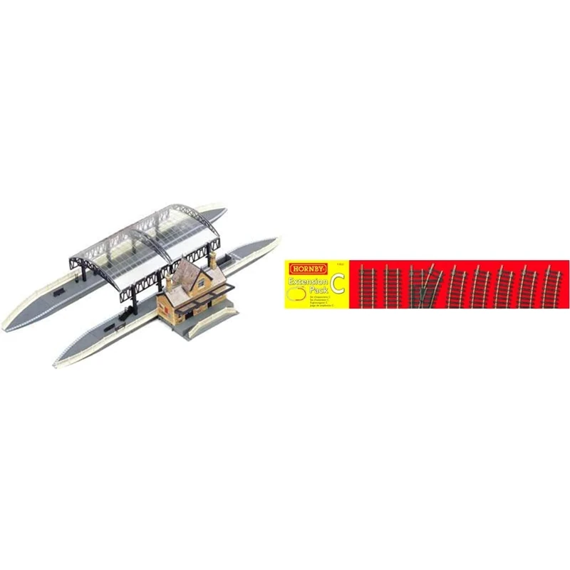 Hornby R8009 00 Gauge Station Terminus, Grey & R8223 00 Gauge Track Extension Pack C