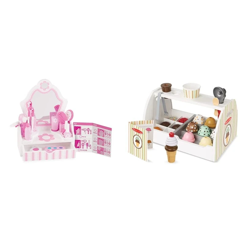 Melissa & Doug Vanity Play Set | Pretend Play | 3+ | Gift for Boy or Girl & Wooden Ice Cream Set