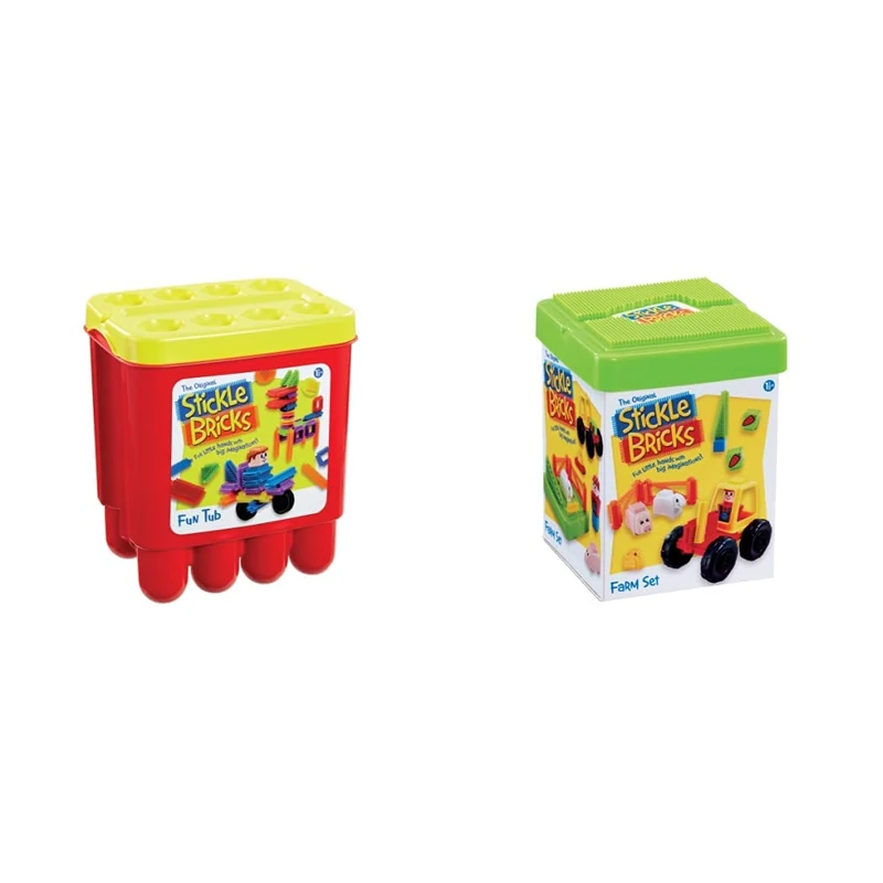 Stickle Bricks TCK07000 Hasbro Stick Fun Tub, Multi-Color & TCK05000 Hasbro Farm Construction Set,16 x 16 x 21 cm