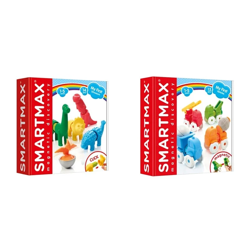 SMARTMAX - My First Dinosaurs, Magnetic Discovery Play Set, 14 pieces, 1-5 Years & - My First Vehicles, Magnetic Discovery Play Set, 13 pieces, 1-5 Years
