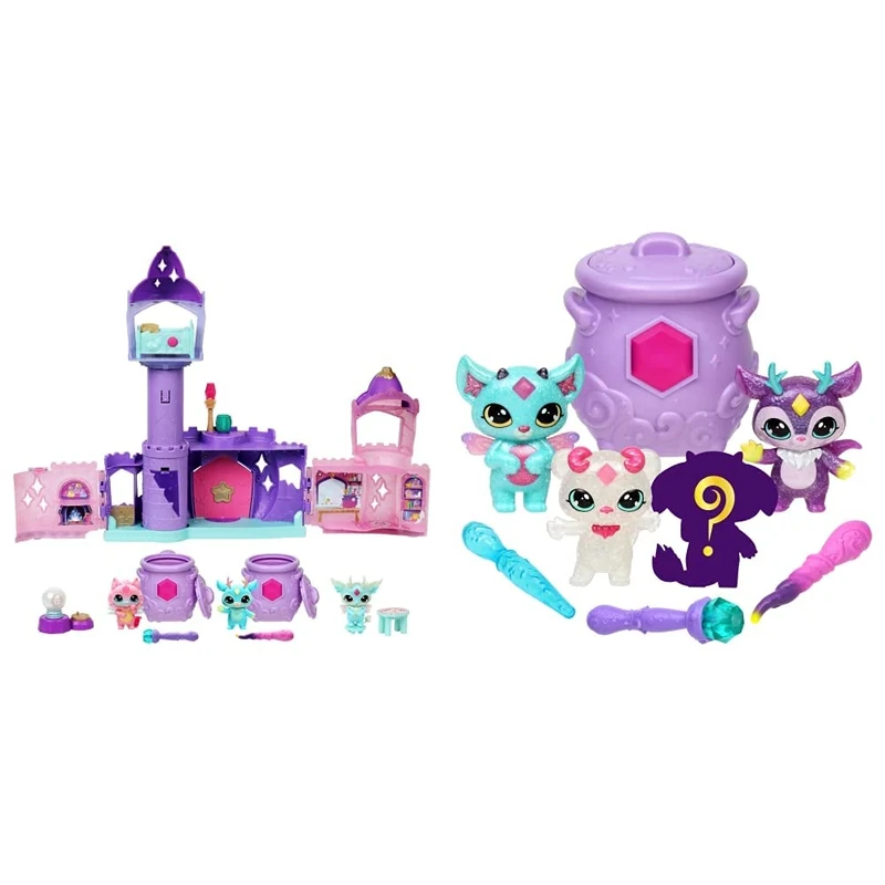 Magic Mixies Mixlings Magic Castle Playset Super Pack & Mixlings Sparkle Magic Mega 4 Pack, Magic Wand Reveals Magic Power, for Kids Aged 5 and Up, 3.05 x 2.97 x 3.33 inches