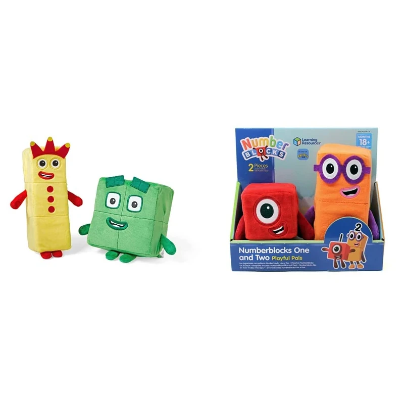 Learning Resources HM94555-UK Numberblocks Three and Four Playful Pals, One Size & HM94554-UK One and Two Playful Pals, Numberblocks Plush Girls & Boys, Soft Toys for Toddlers 1-3, Ages 18 Months+