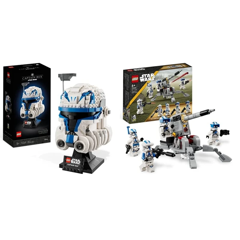LEGO 75349 Star Wars Captain Rex Helmet Set & 75345 Star Wars 501st Clone Troopers Battle Pack Set, Buildable Toy with AV-7 Anti Vehicle Cannon and Spring Loaded Shooter Plus Four Characters