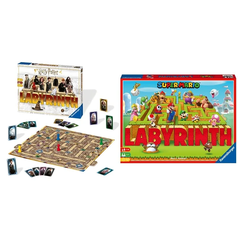 Ravensburger Harry Potter Labyrinth - Moving Maze Family Board Game For Kids And Adults Age 7 Years Up & Super Mario Brothers Labyrinth - Moving Maze Family Board Game for Kids Age 7 Years Up