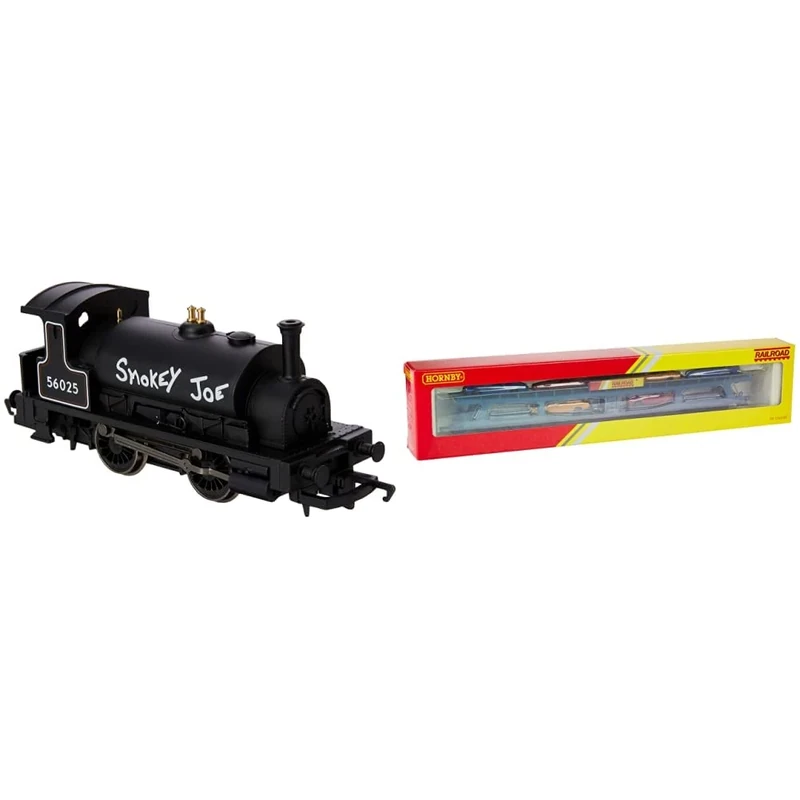 Hornby R3064 RailRoad BR Smokey Joe 00 Gauge Steam Locomotive, Black & R6423 RailRoad Car Transporter 00 Gauge