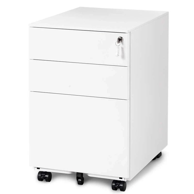 Merax 3-Drawer Mobile File Cabinet Filing Pedestal Metal Solid Mobile with Keys, Fully Assembled Except Casters