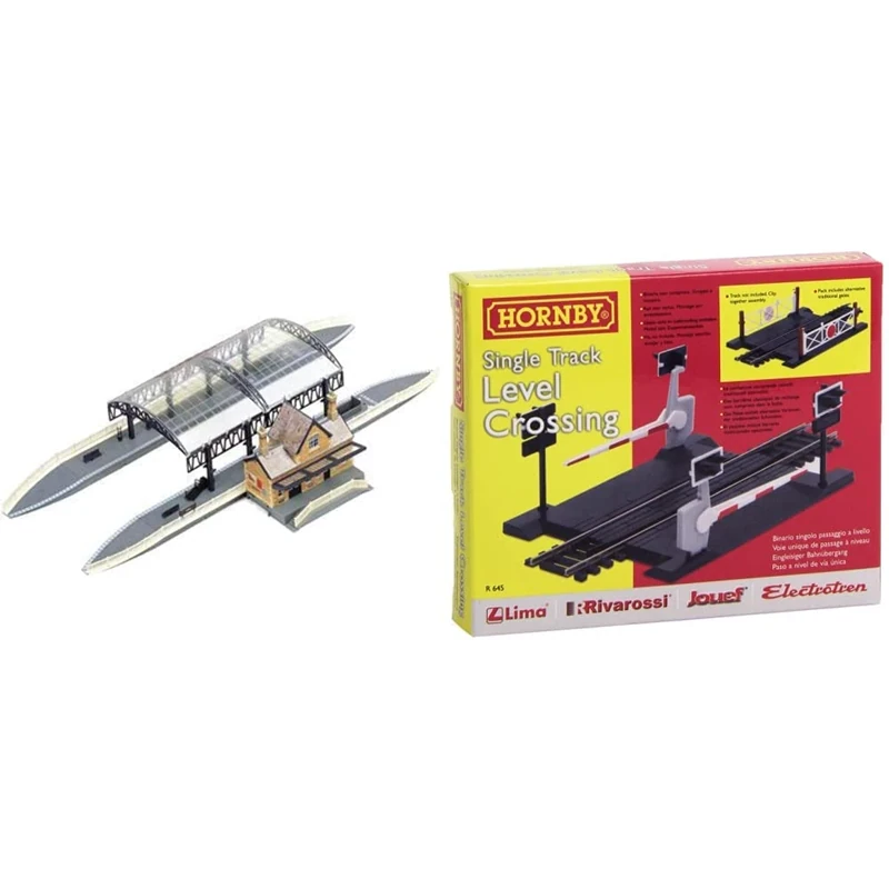Hornby R8009 00 Gauge Station Terminus, Grey & R645 00 Gauge Level Crossing Single Track