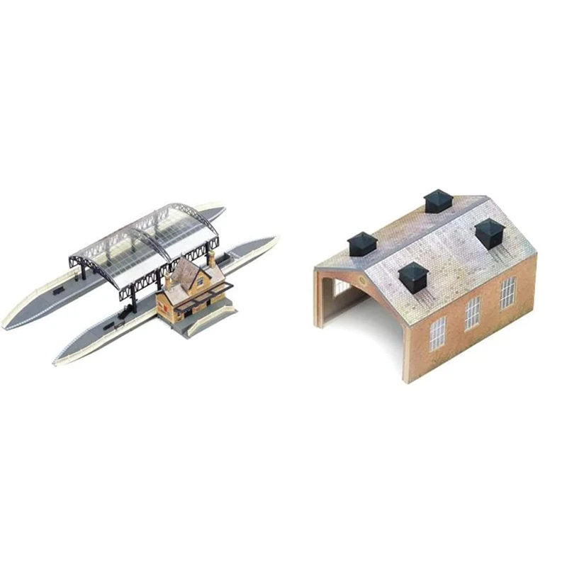 Hornby R8009 00 Gauge Station Terminus, Grey & R8004 00 Gauge Engine Shed,Brown,172mm x depth 145mm