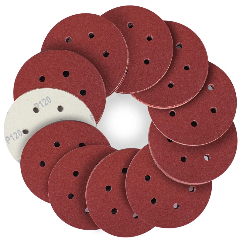 STEBRUAM 150mm Sanding Discs 120 Grits 50PCS,Hook and Loop Sandpaper Pads for 6 Inch 6 Hole Random Orbital Sander