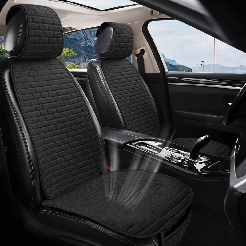 VarCozy Linen Car Seat Covers, Breathable Front Pair Seat Covers for Cars with Non-Slip Protector for All Seasons, Universal Front Seat Covers for Cars, SUVs, Trucks