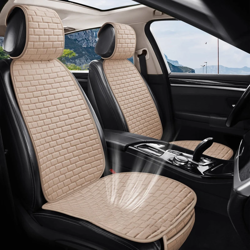 VarCozy Linen Car Seat Covers, Breathable Front Pair Seat Covers for Cars with Non-Slip Protector for All Seasons, Universal Front Seat Covers for Cars, SUVs, Trucks