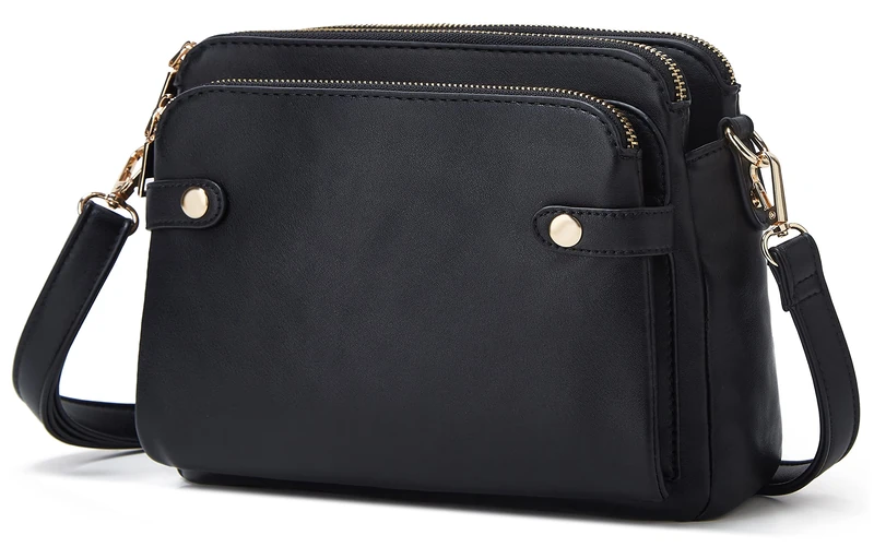 Halemet Crossbody Bags for Women Three-Layer Shoulder Bag Vegan Leather Multiple Compartments Handbag Purses Satchel Hobo Clutch 2023, Black