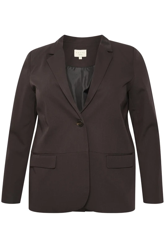 Kaffe Curve Plus-Size Women's Blazer Long Sleeves Single Button Front Pockets, Java, 42 Grande Taille