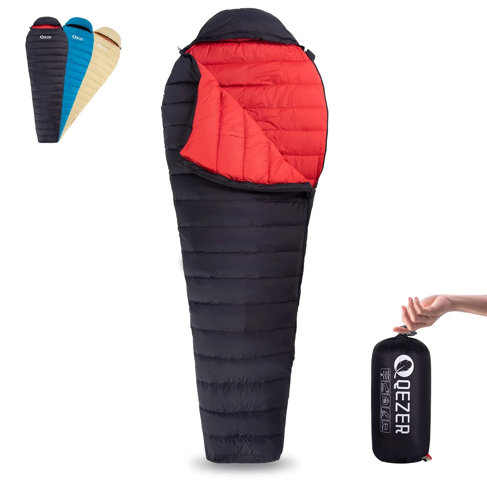QEZER Ultralight Sleeping Bag for Adults,only 780g Backpacking Sleeping Bag Filled 600+FP Duck Down 5°C 15°C for Camping,and Hiking,Warehouse Outdoor