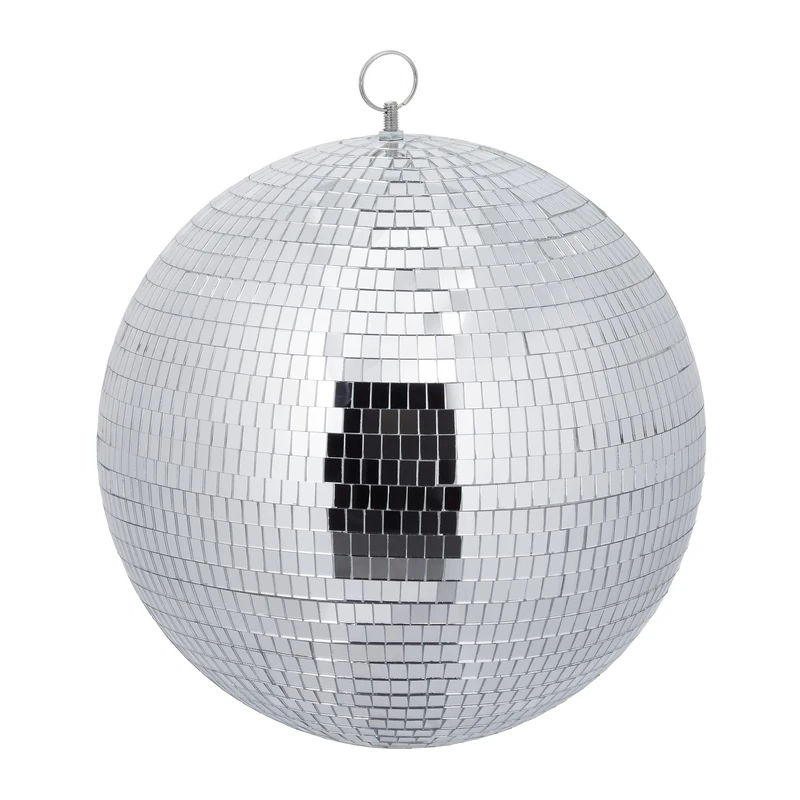 Relaxdays Disco Ball, Ø 30 cm, Decorative Mirror Sphere to Hang Up, Large Party Decor with Metal Eyelet, Silver