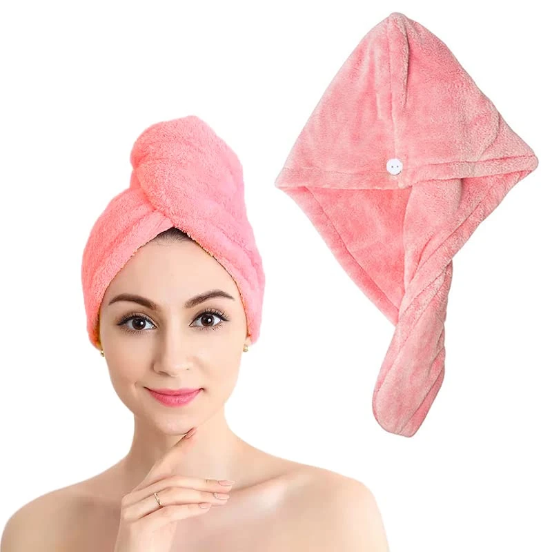 Shakeel Super Absorbent Microfiber Hair Towel Wrap - Quick Dry Hair Turbans, Anti-frizz, Pink