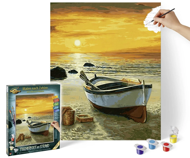 Schipper 609130885 Painting by Numbers - Fishing Boat on the Beach - Painting Pictures for Adults with Brush and Acrylic Paints 40 x 50 cm