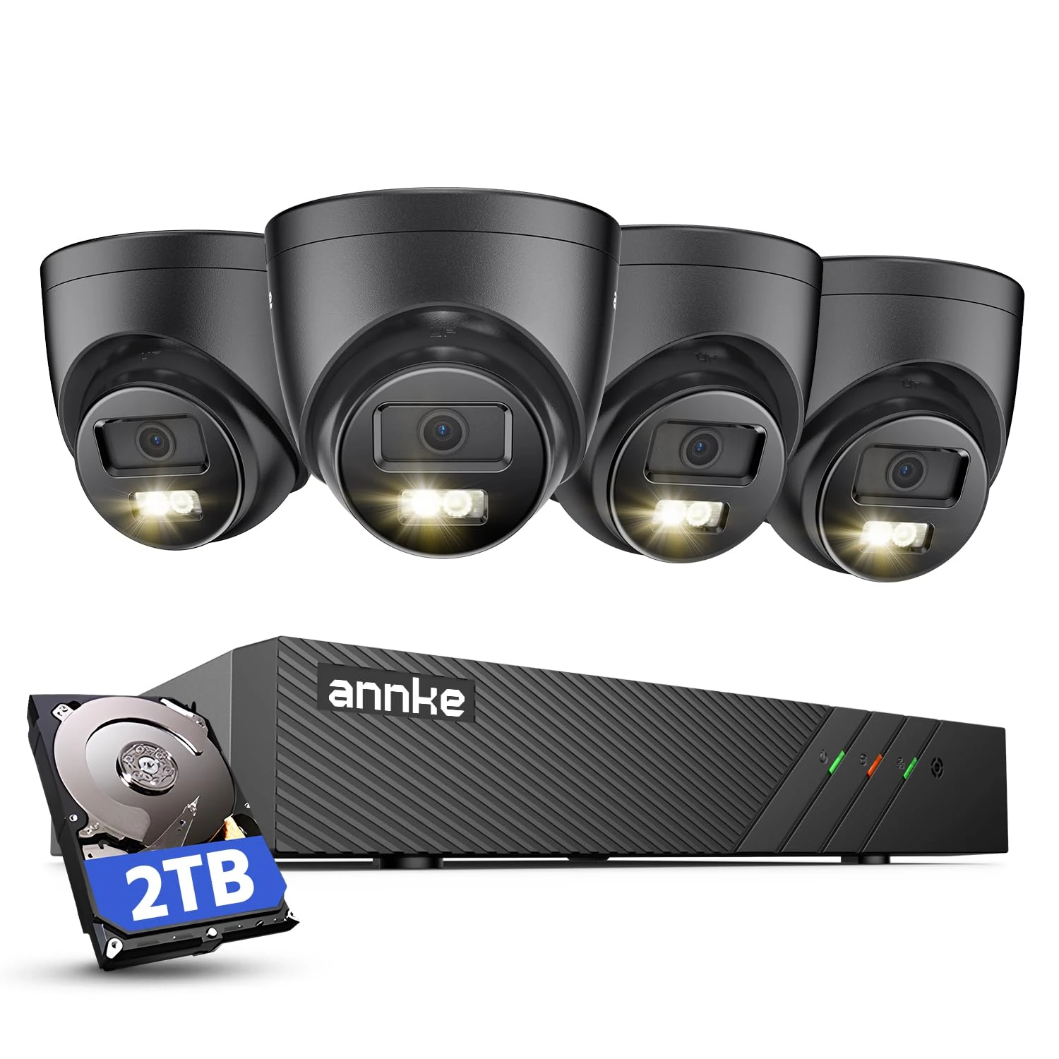 ANNKE 3K PoE CCTV Camera System Outdoor Security, 4 Pack Wired Security Cameras with Spotlights, Human/Vehicle Detection, Colour Night Vision, 8CH 4K NVR 2TB HDD, 24/7 Audio, IP67 Weatherproof