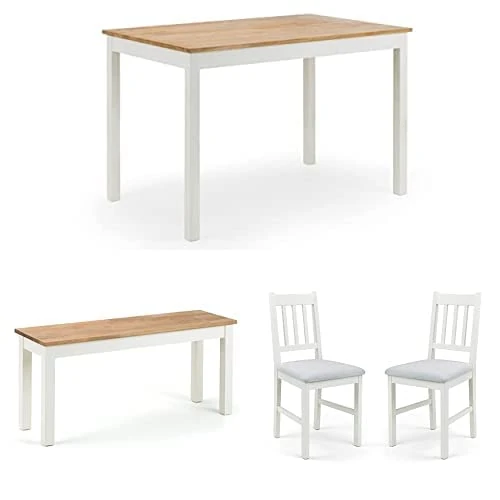 Julian Bowen Set Of Coxmoor White & Oak Dining Table, Bench & 2 Chairs