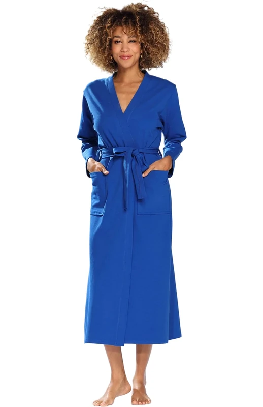 DKaren Melissa Women's Dressing Gown Long Sleeve Patternless Short Loose Sleepwear, blue, M - Image 1
