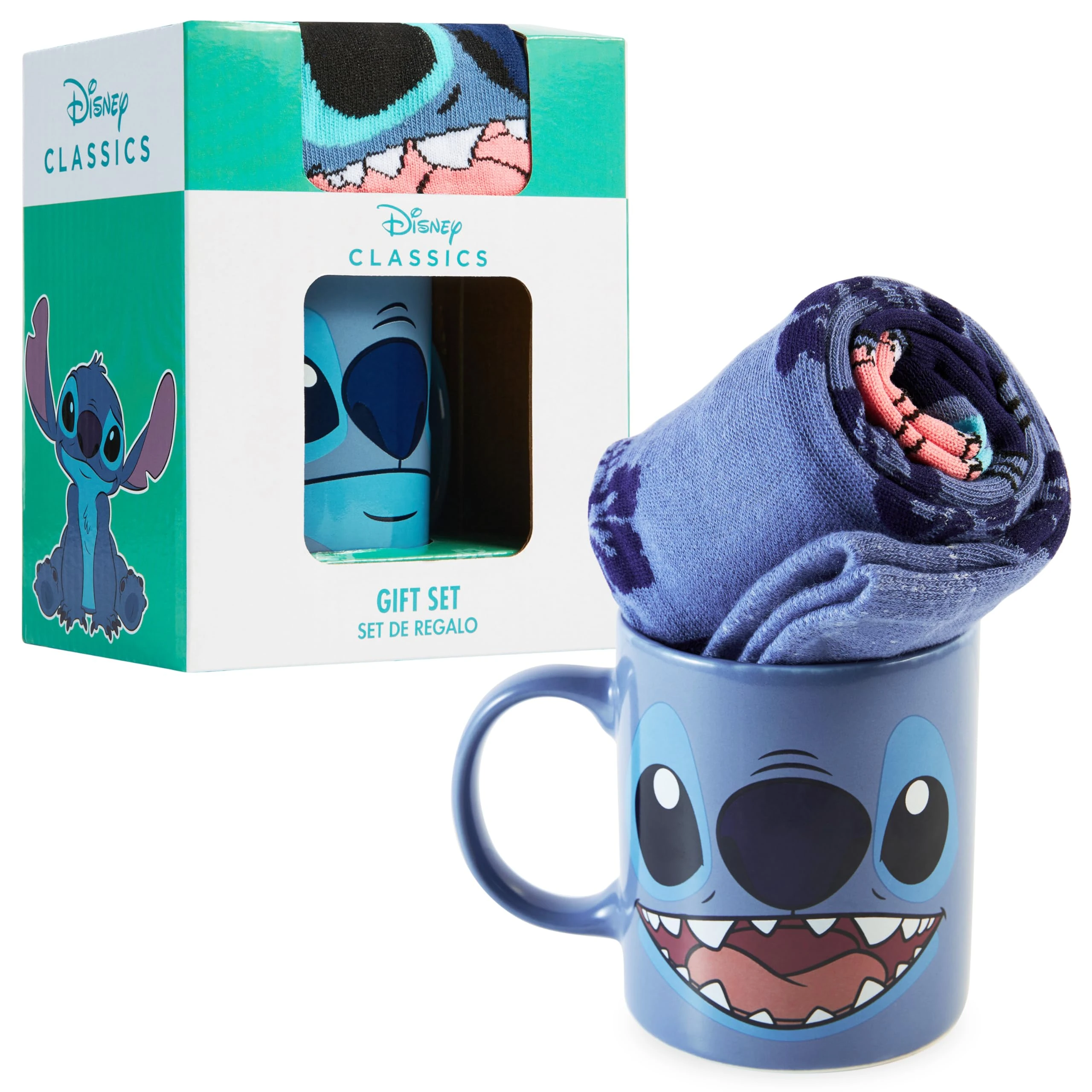 Disney Stitch Mug and Socks Gift Set for Women Teenagers Cute Ceramic Mug Soft Calf Socks, Stocking Filler Gifts for Her (Dark Blue Stitch)