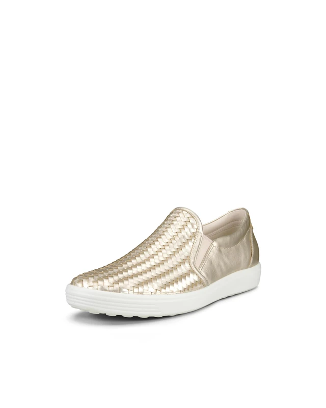 ECCO Women's Soft 7 Woven Slip on 2.0 Sneaker, Pure White Gold, 6/6.5 UK