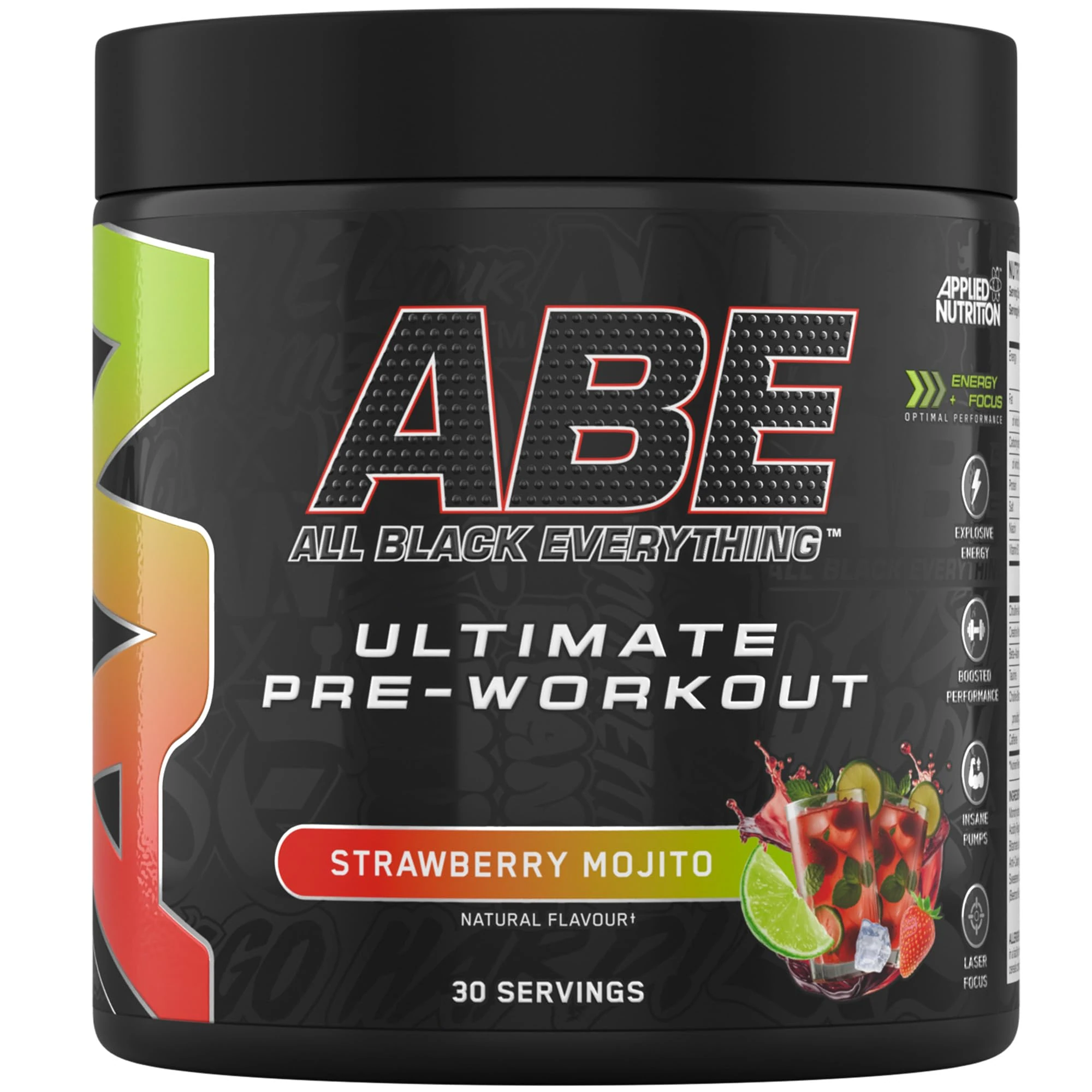 Applied Nutrition ABE Pre Workout - All Black Everything Pre Workout Powder, Energy & Physical Performance with Citrulline, Creatine, Beta Alanine (375g - 30 Servings) (Strawberry Mojito)