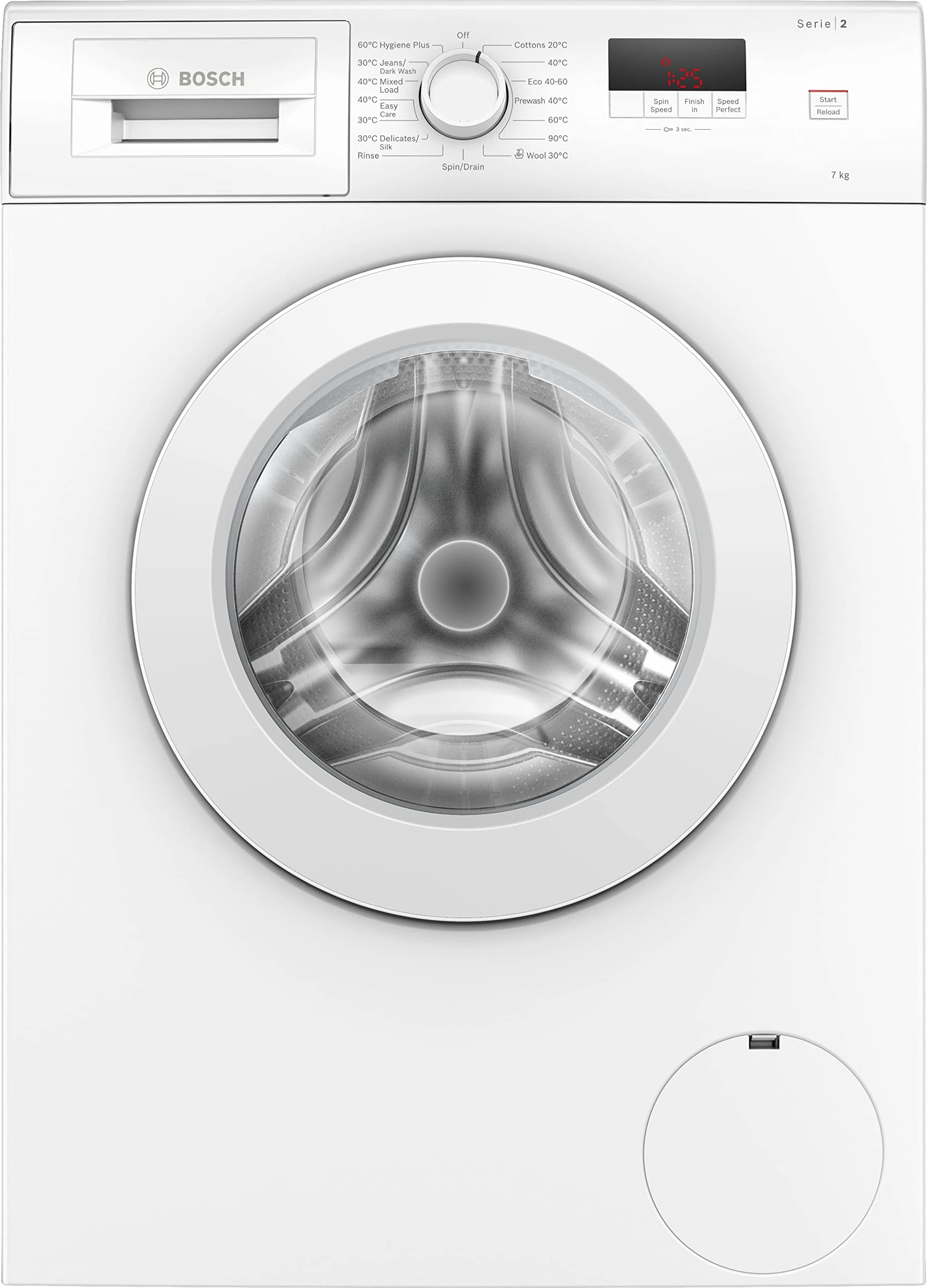 Bosch Home & Kitchen Appliances Bosch WAJ28001GB Washing Machine, 7kg, 1400rpm, SpeedPerfect, ActivWater Plus, Reload function, Freestanding, White