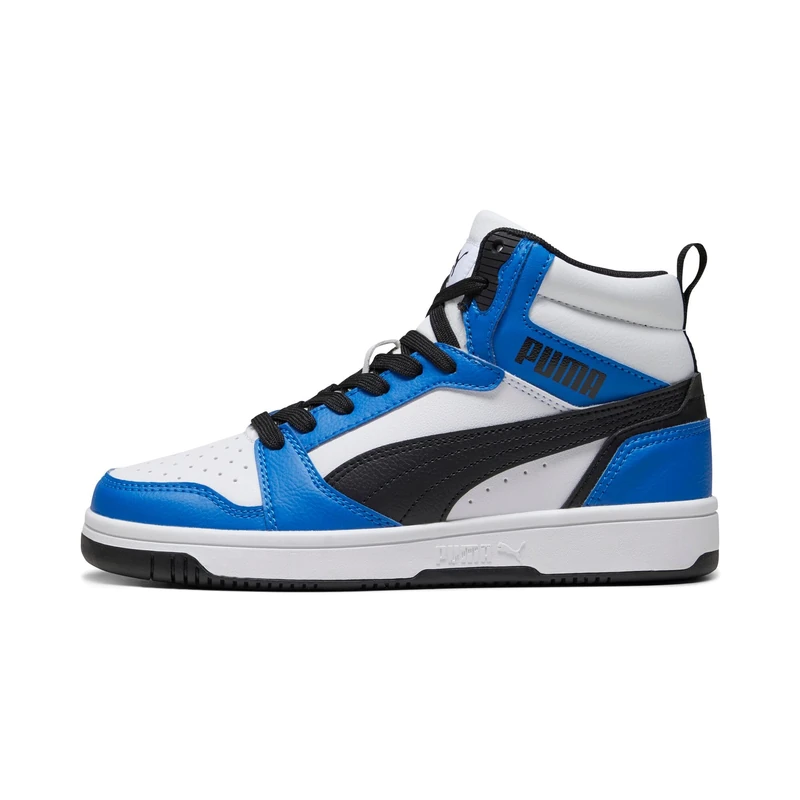 Puma Unisex Youth Puma Rebound V6 Mid Jr Sneakers, Puma White-Puma Black-Racing Blue, 3.5 UK