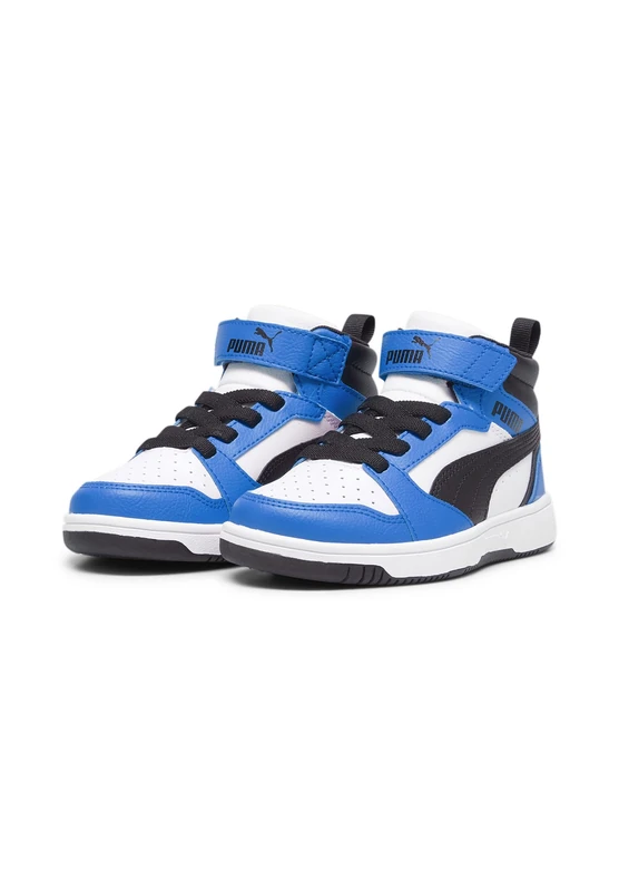 Puma Unisex Kids Puma Rebound V6 Mid Ac+ Ps Sneakers, Puma White-Puma Black-Racing Blue, 13 UK