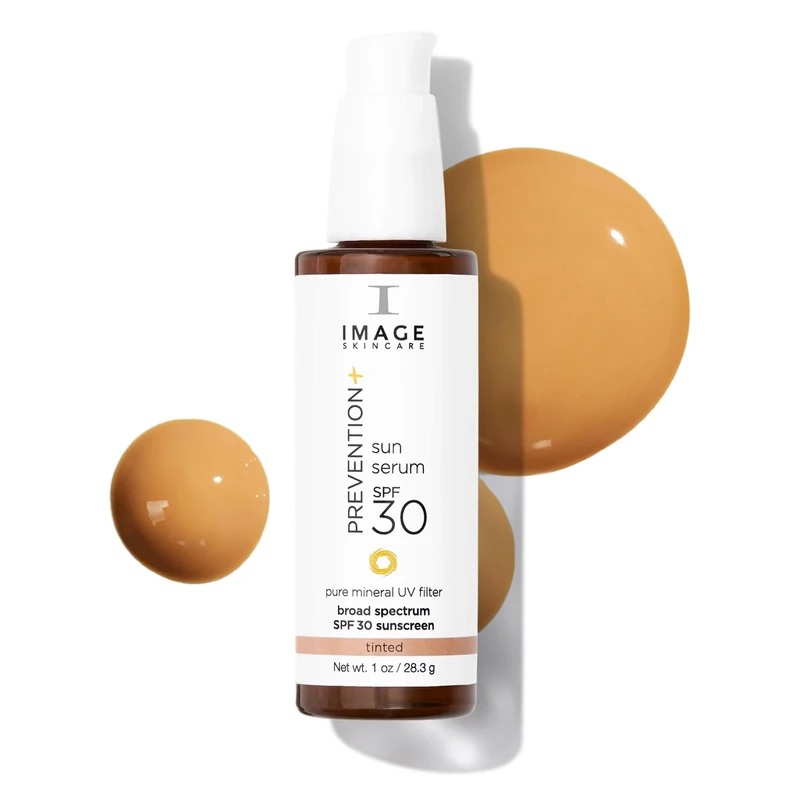 IMAGE Skincare PREVENTION+ Sun Serum SPF 30 Tinted Mineral Sunscreen for Face, Non Comedogenic, Wear Under Makeup, Perfect Travel Size, Tinted, 28.3 g