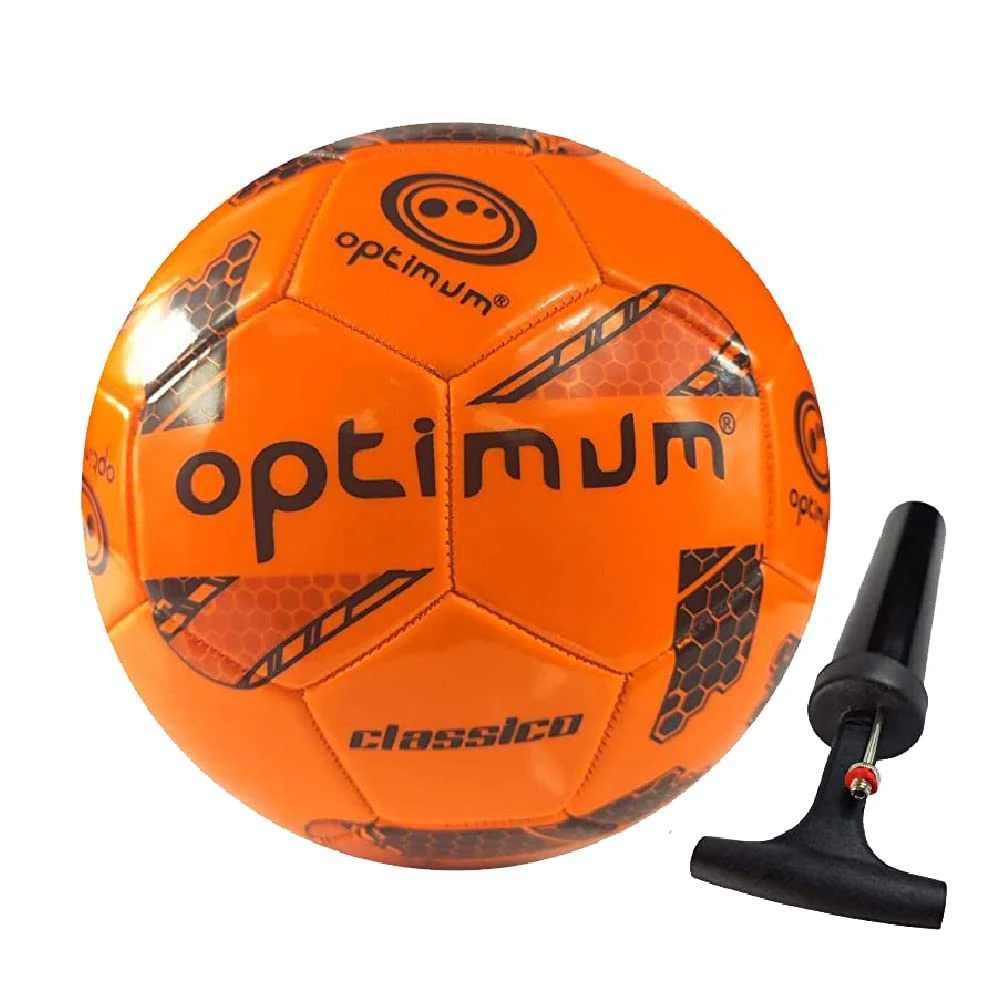 Optimum Classico All-Weather Football Ball - Stylish, Soft-Touch PVC, Even Pressure, Ideal for Training & Matches, Suitable for All Grounds - ORANGE - SIZE 3 - With Pump