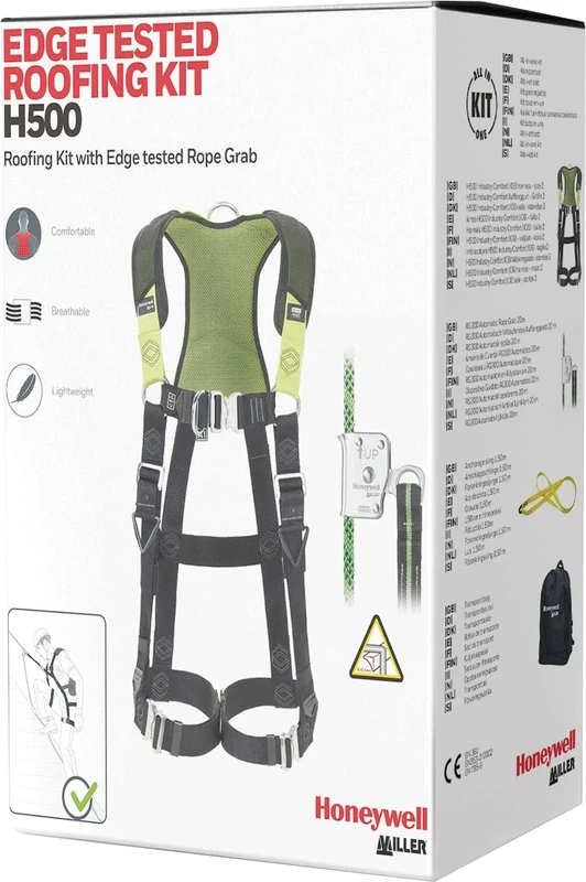 Miller H500 PSS Edge Tested Roofing Kit, Full Body Harness & RG300 Rope Grab with Transportation Backpack, RFID Label Tag, Identifiable Fall Impact Indicators, Rated to 140 kg, 1036591