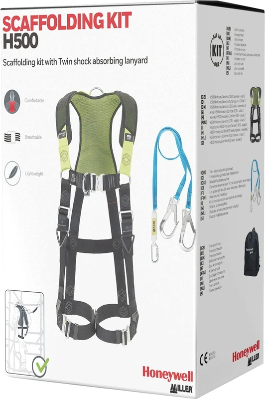 Miller H500 PSS Scaffolding Kit Including Full Body Harness IC6 Model Size 2, Titan Twin Legs Web Shock-Absorbing Lanyard & Transportation Backpack, 1036595 (1 Piece)