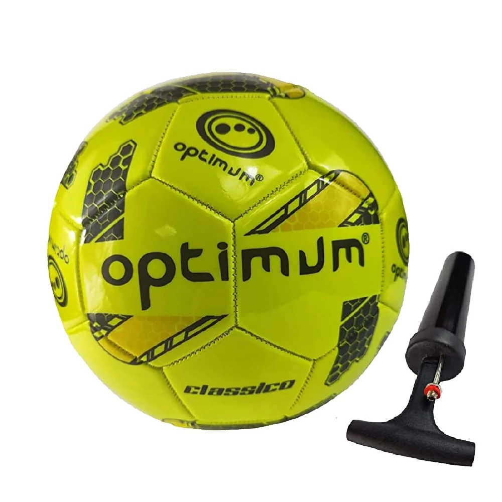 Optimum Classico All-Weather Football Ball - Stylish, Soft-Touch PVC, Even Pressure, Ideal for Training & Matches, Suitable for All Grounds - YELLOW - SIZE 3 - With Pump