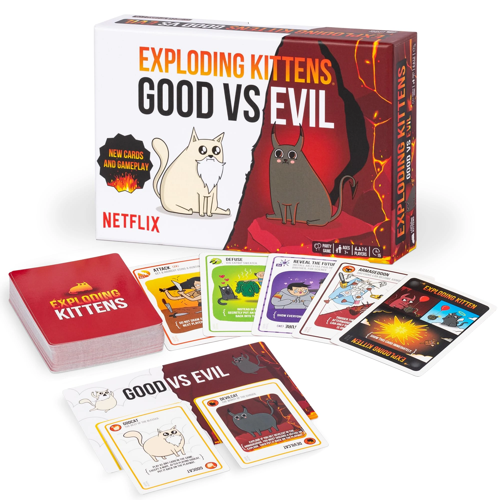 Exploding Kittens - Good vs. Evil - 2-5 Players - Ages 7+ - Inspired by Netflix Show - High Stakes Family Card Game - Ideal for Party, Family Night - Animated Netflix Show