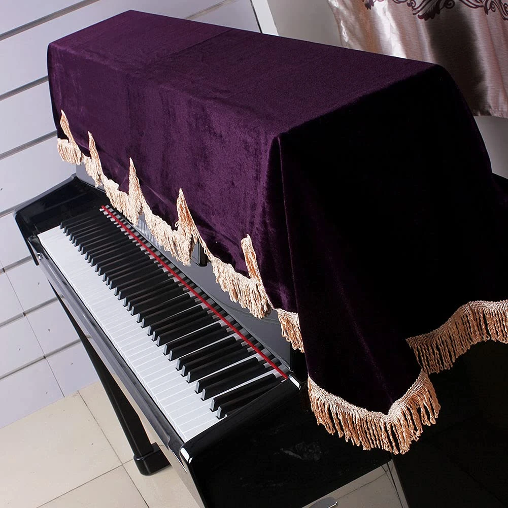 88 Key Piano Half Covered Anti Dust Cover Flannelette Piano Cover with Fine Frill Edge (Purple)